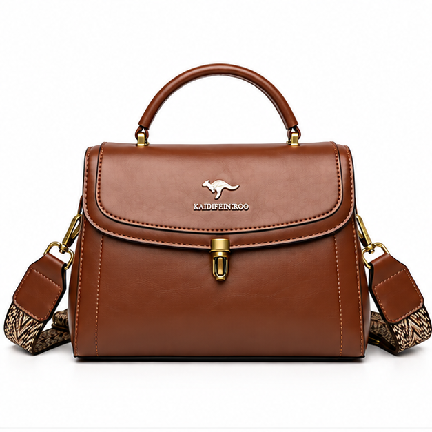 Cognac Structured Leather Crossbody Handbag Purse-4