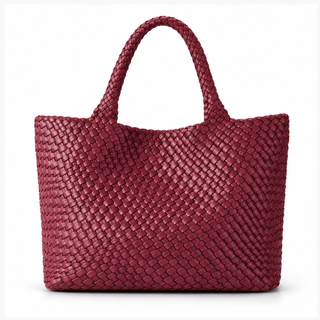 Burgundy Woven Leather Everyday Tote Bag-4