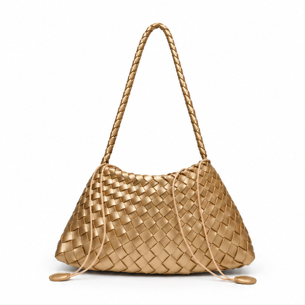 Golden Woven Braided Shoulder Handbag Purse-4