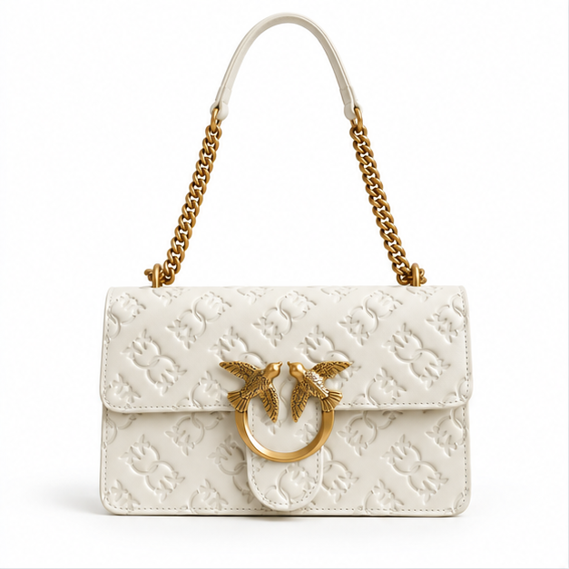 Ivory Embossed Bird Clasp Shoulder Bag-4