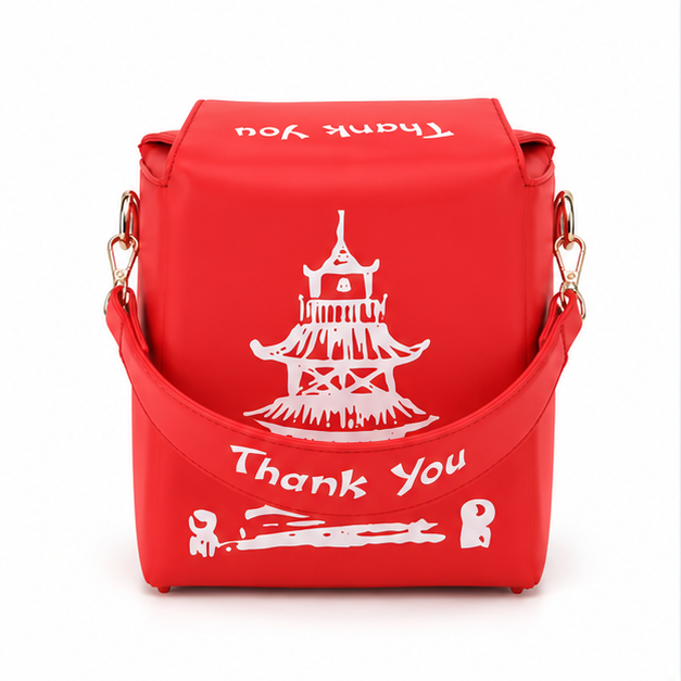 Red Pagoda Print Shoulder Lunch Bag-5