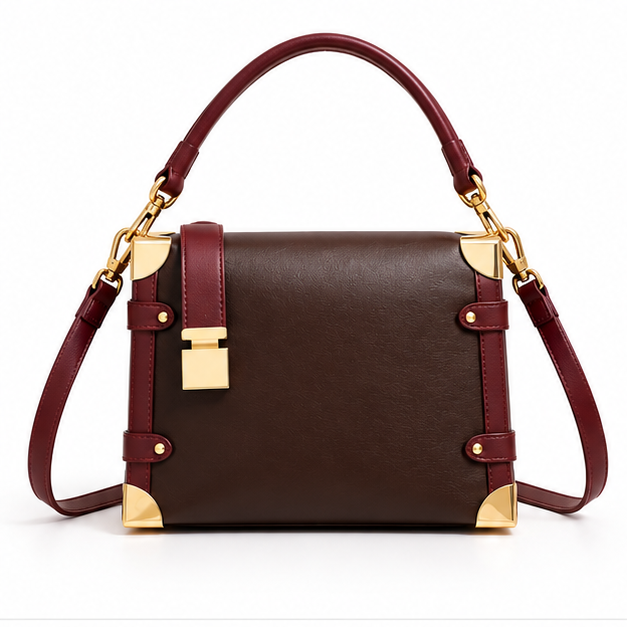 Elegant Chocolate Burgundy Structured Shoulder Handbag-4