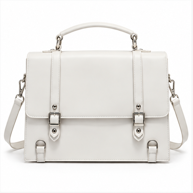 Elegant White Structured Buckle Shoulder Handbag-4