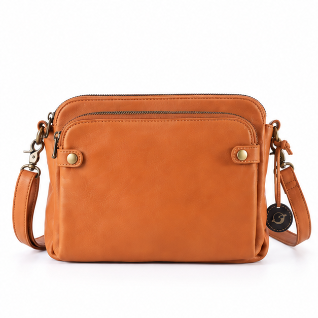 Vintage Tan Leather Crossbody Shoulder Bag-4