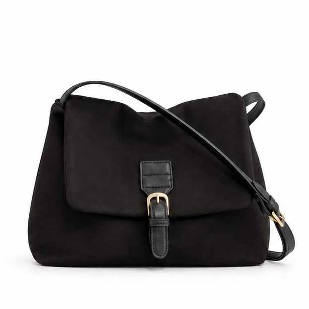 Black Suede Buckle Crossbody Shoulder Bag-4