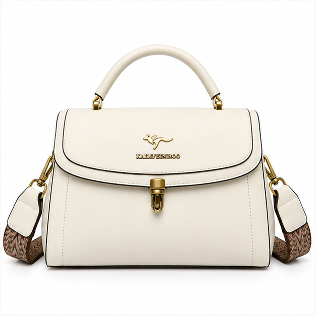 Ivory Structured Top Handle Shoulder Bag-4