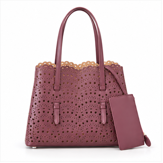 Elegant Laser Cut Mauve Tote Handbag-4