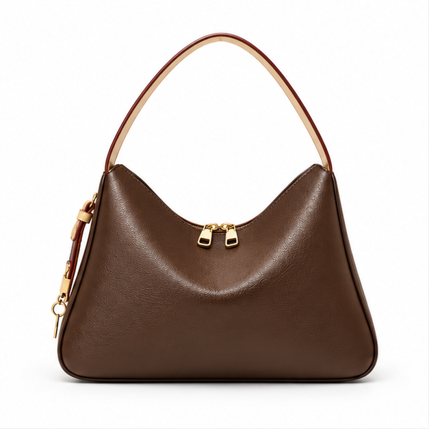 Elegant Brown Pebbled Leather Hobo Handbag-4