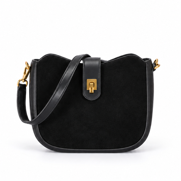 Elegant Black Suede Crossbody Shoulder Bag-4