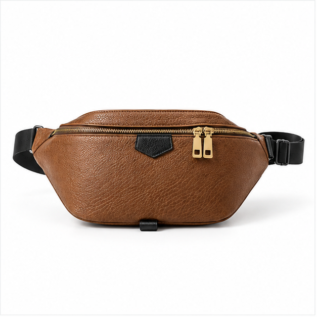 Brown Textured Leather Adjustable Waist Bag-4