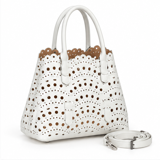 Elegant White Laser-Cut Tote Handbag-1