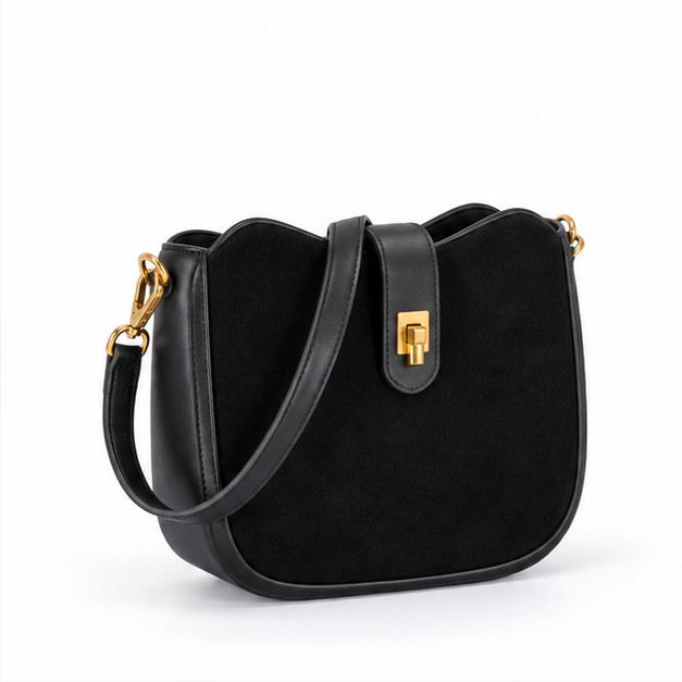 Elegant Black Suede Crossbody Shoulder Bag-3