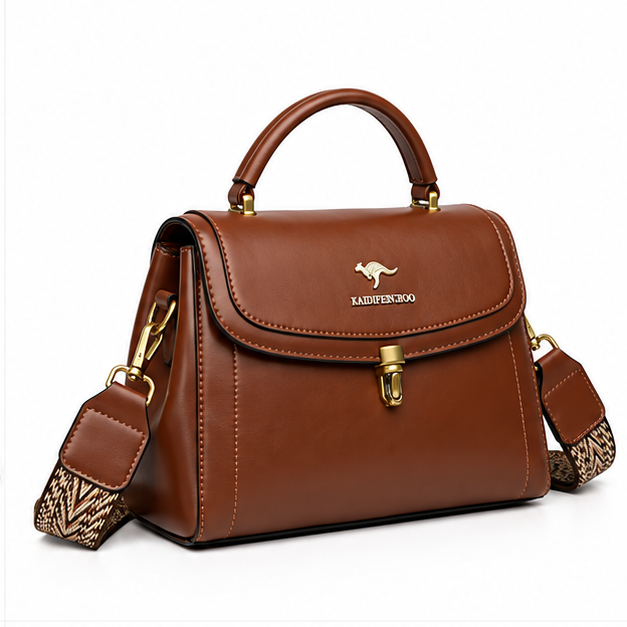 Cognac Structured Leather Crossbody Handbag Purse-1