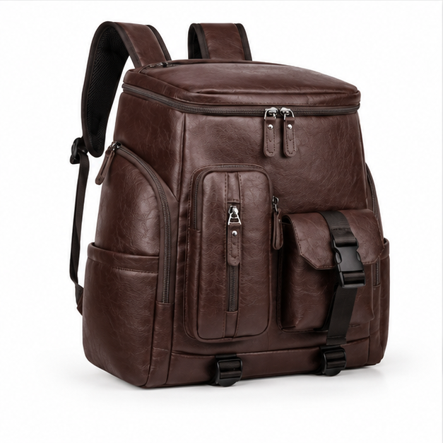 Vintage Brown Multi-Pocket Leather Backpack