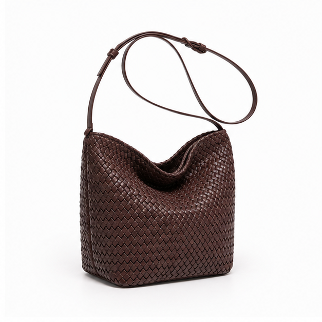 Woven Chocolate Slouchy Adjustable Shoulder Bag-1