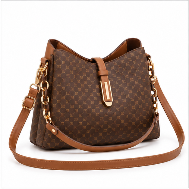 Elegant Monogram Brown Shoulder Crossbody Handbag-1