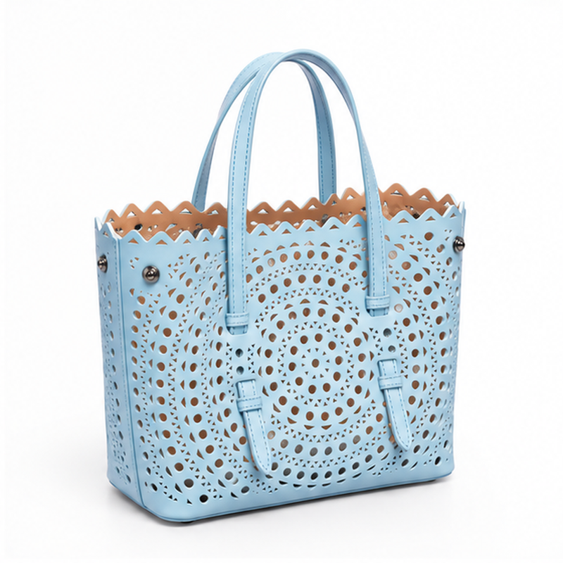 Denim Blue Laser Cut Tote Handbag-1