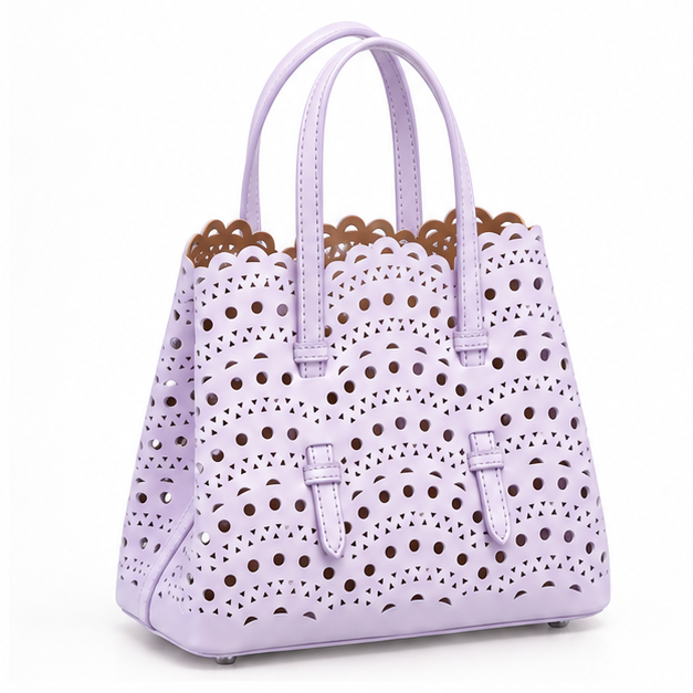 Lavender Laser Cut Structured Tote Handbag-1