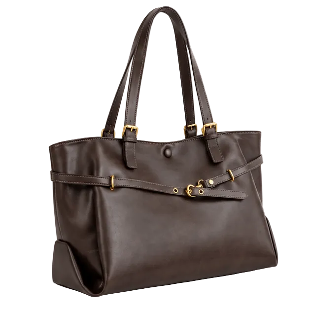 Elegant Chocolate Brown Leather Shoulder Tote
