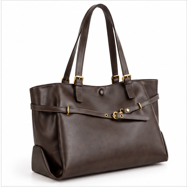 Elegant Chocolate Brown Leather Shoulder Tote-1