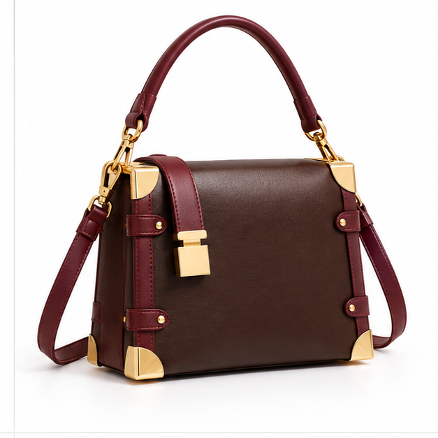 Elegant Chocolate Burgundy Structured Shoulder Handbag-1