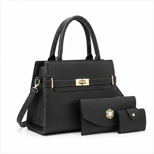 Black Elegant Three-Piece Handbag Set-1