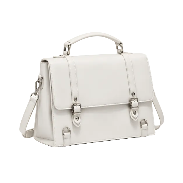 Elegant White Structured Buckle Shoulder Satchel