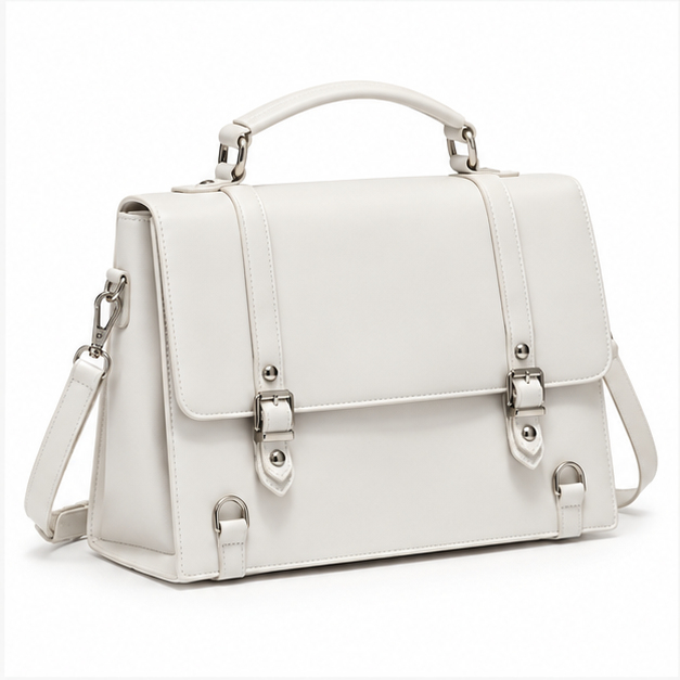 Elegant White Structured Buckle Shoulder Handbag-1