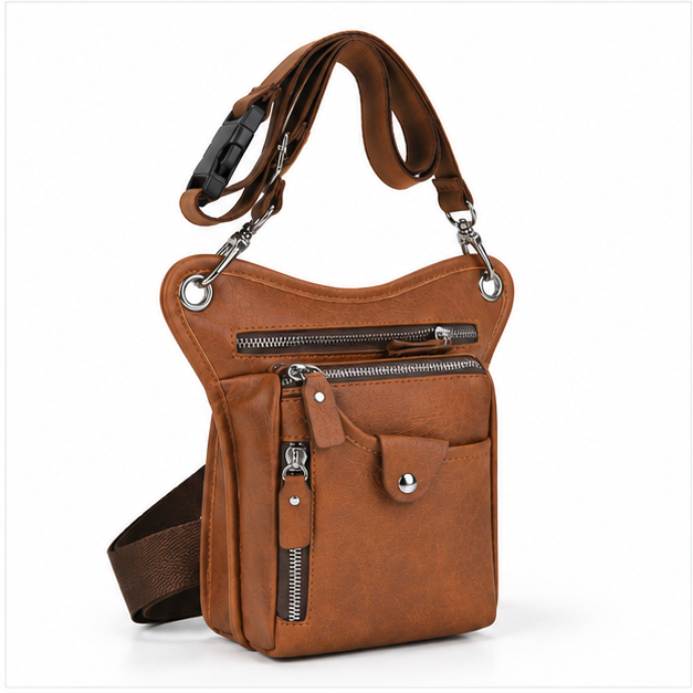 Vintage Brown Multi-Pocket Crossbody Sling Bag-1