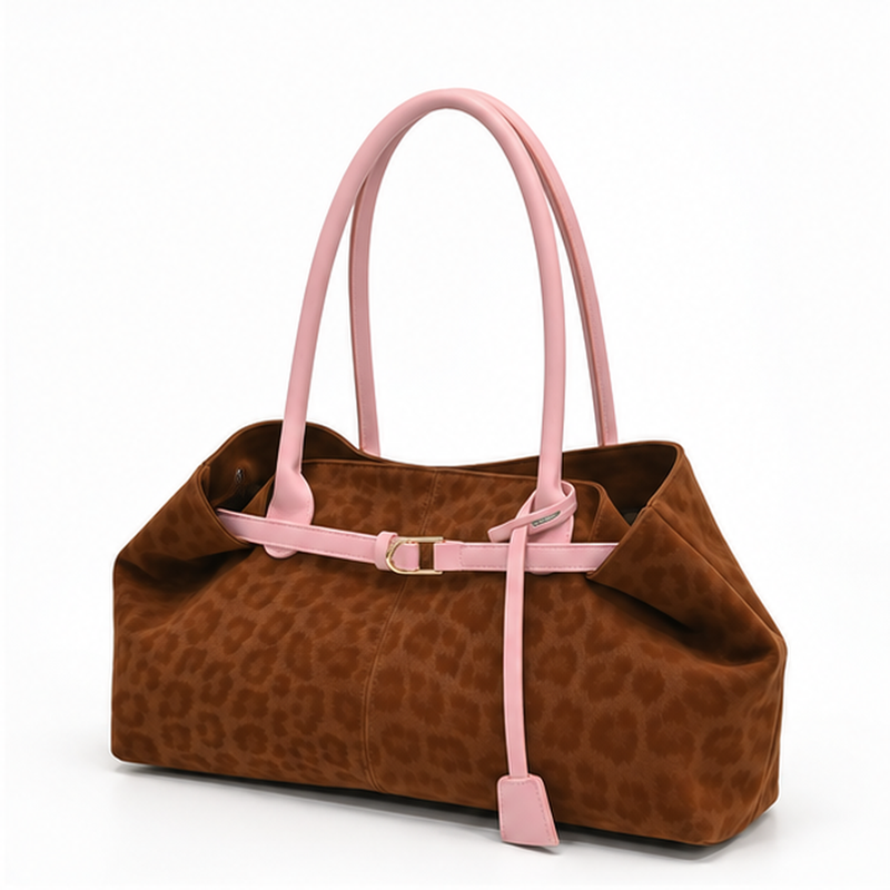 Brown Leopard Print Pink Trim Handbag-3