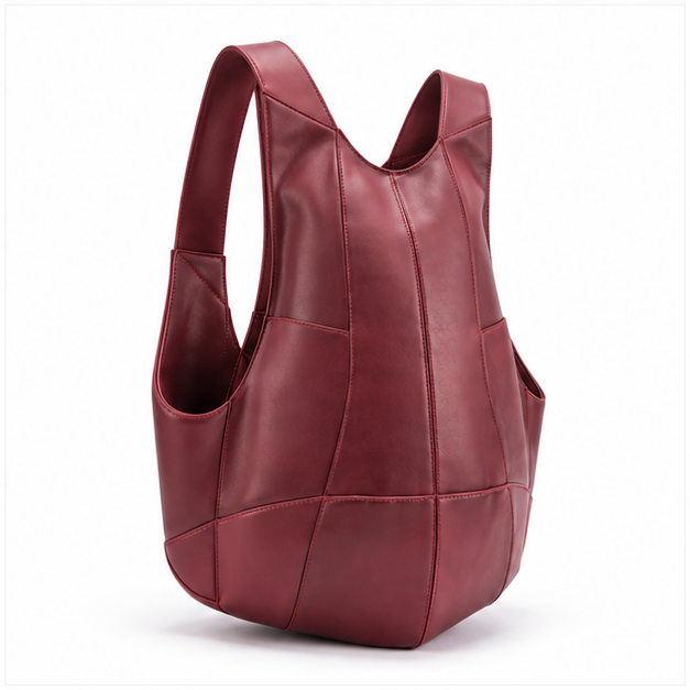 Red Coffee Sculpted Leather Backpack Bag-1