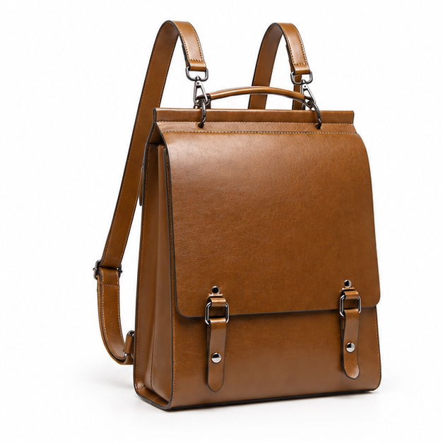 Vintage Brown Leather Convertible Backpack Handbag-1