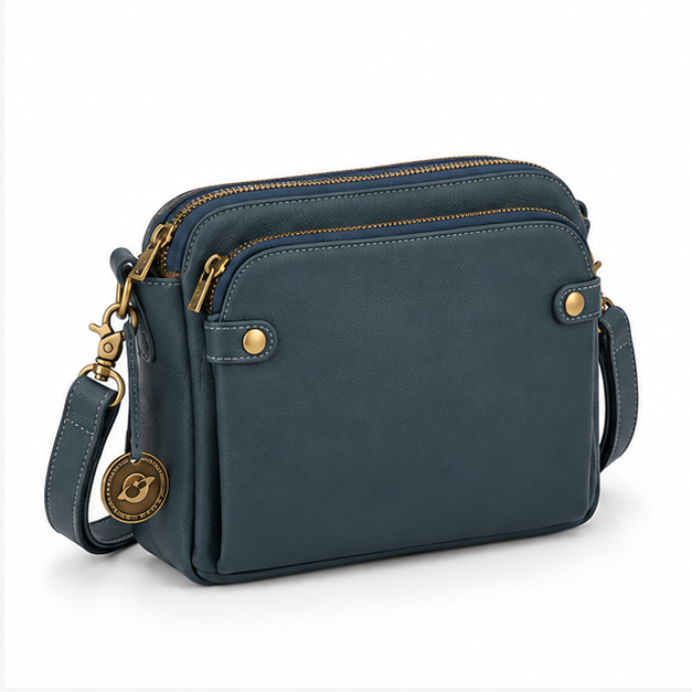 Teal Blue Multi-Zip Crossbody Shoulder Bag-1
