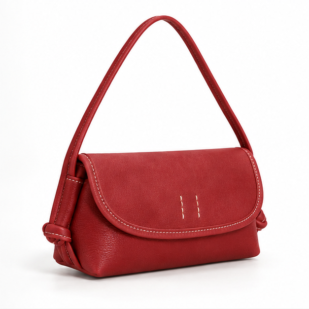 Red Stitched Leather Shoulder Crossbody Bag-1