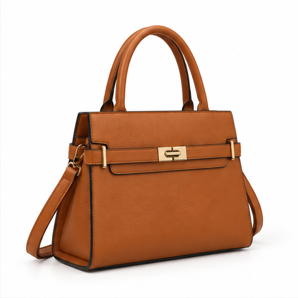 Cognac Structured Leather Top Handle Handbag-1