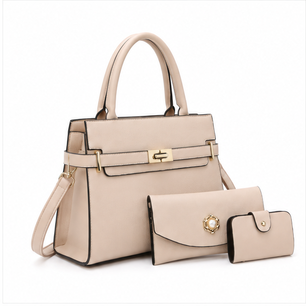 Khaki Three Piece Elegant Handbag Set-1