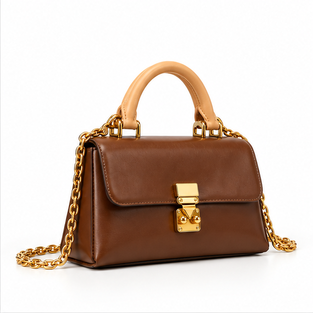 Brown Leather Chain Handle Shoulder Bag-1