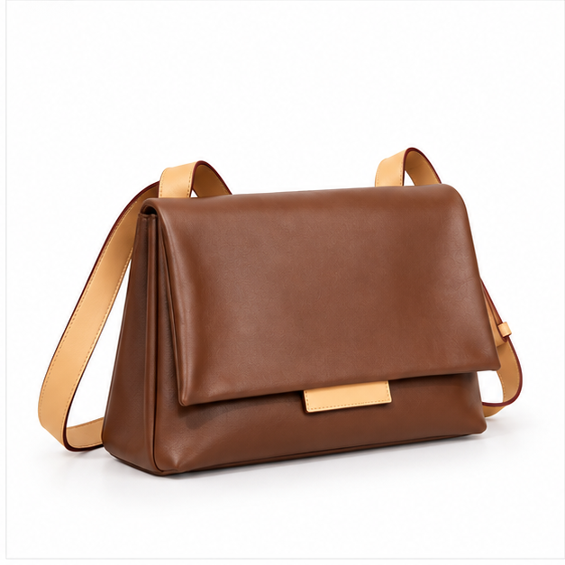 Brown Leather Flap Crossbody Shoulder Bag-1