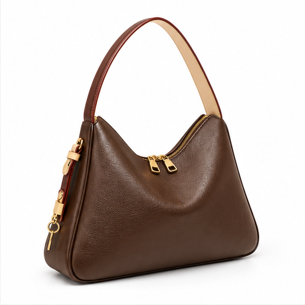 Elegant Brown Pebbled Leather Hobo Handbag-1