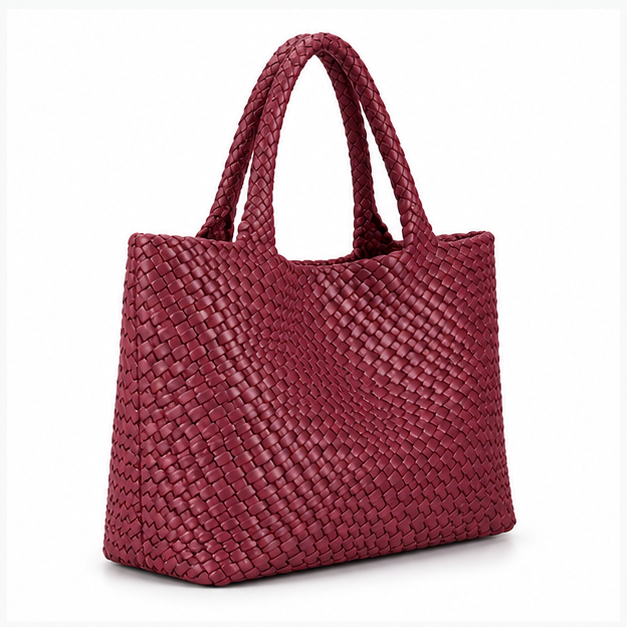 Burgundy Woven Leather Everyday Tote Bag-1