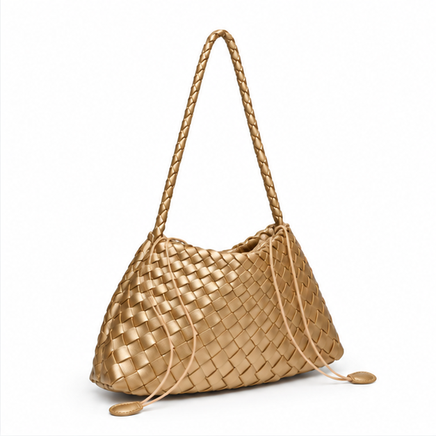 Golden Woven Braided Shoulder Handbag Purse-1