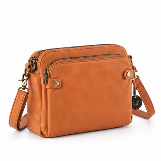 Vintage Tan Leather Crossbody Shoulder Bag-1