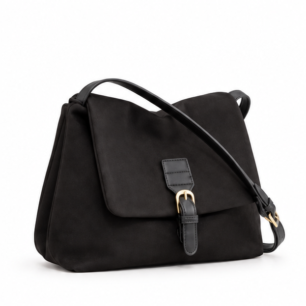 Black Suede Buckle Crossbody Shoulder Bag-1