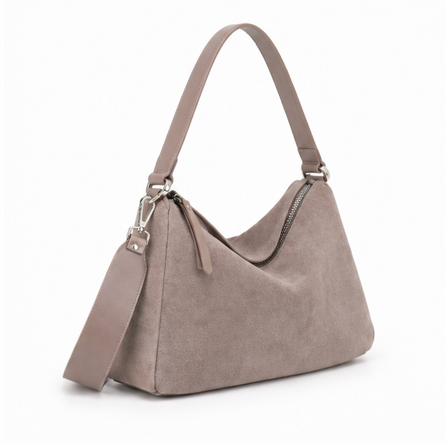 Grey Suede Slouchy Hobo Shoulder Bag-1