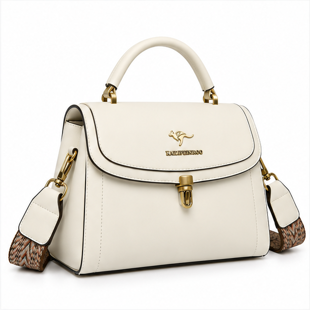 Ivory Structured Top Handle Shoulder Bag-1