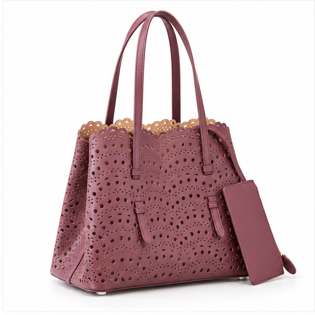 Elegant Laser Cut Mauve Tote Handbag-1