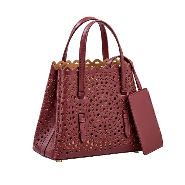 Elegant Laser Cut Burgundy Tote Handbag