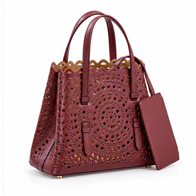 Elegant Laser Cut Burgundy Tote Handbag-1