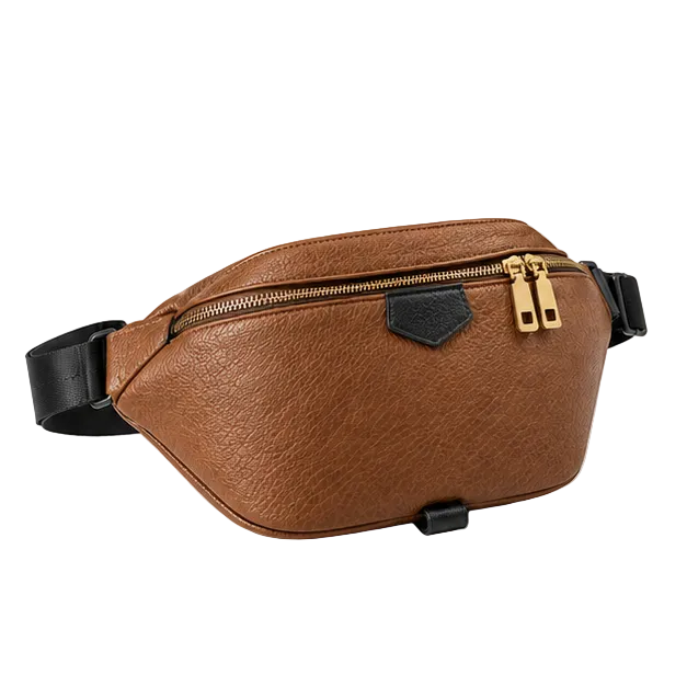 Brown Textured Leather Adjustable Waist Bag