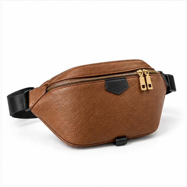 Brown Textured Leather Adjustable Waist Bag-1